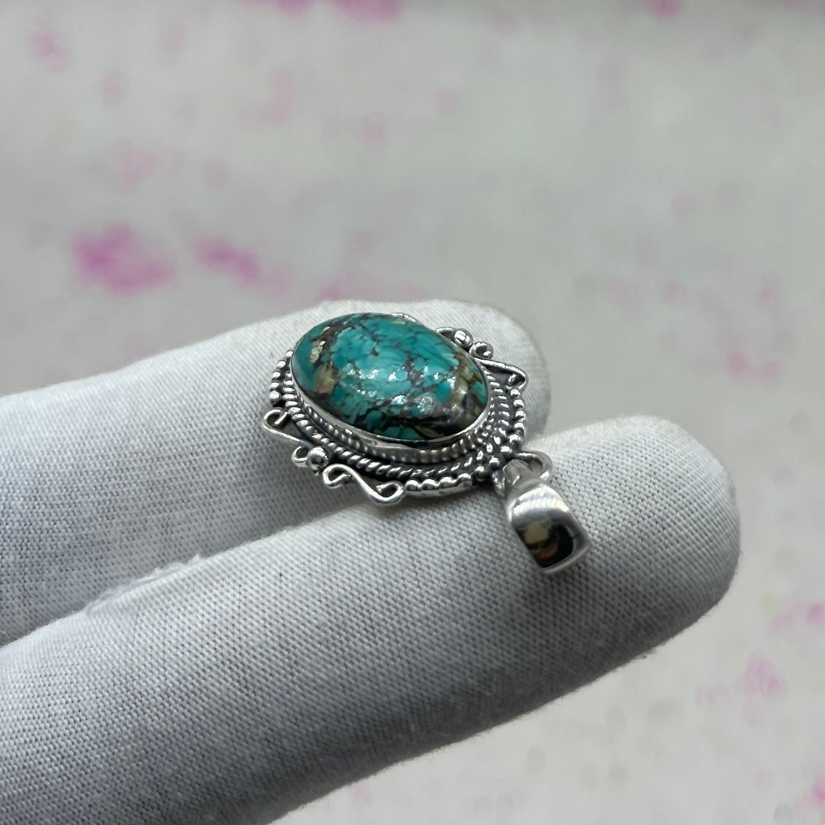 Tibet Turquoise 925 Sterling Silver Pendant – Tribal Bohemian Jewelry