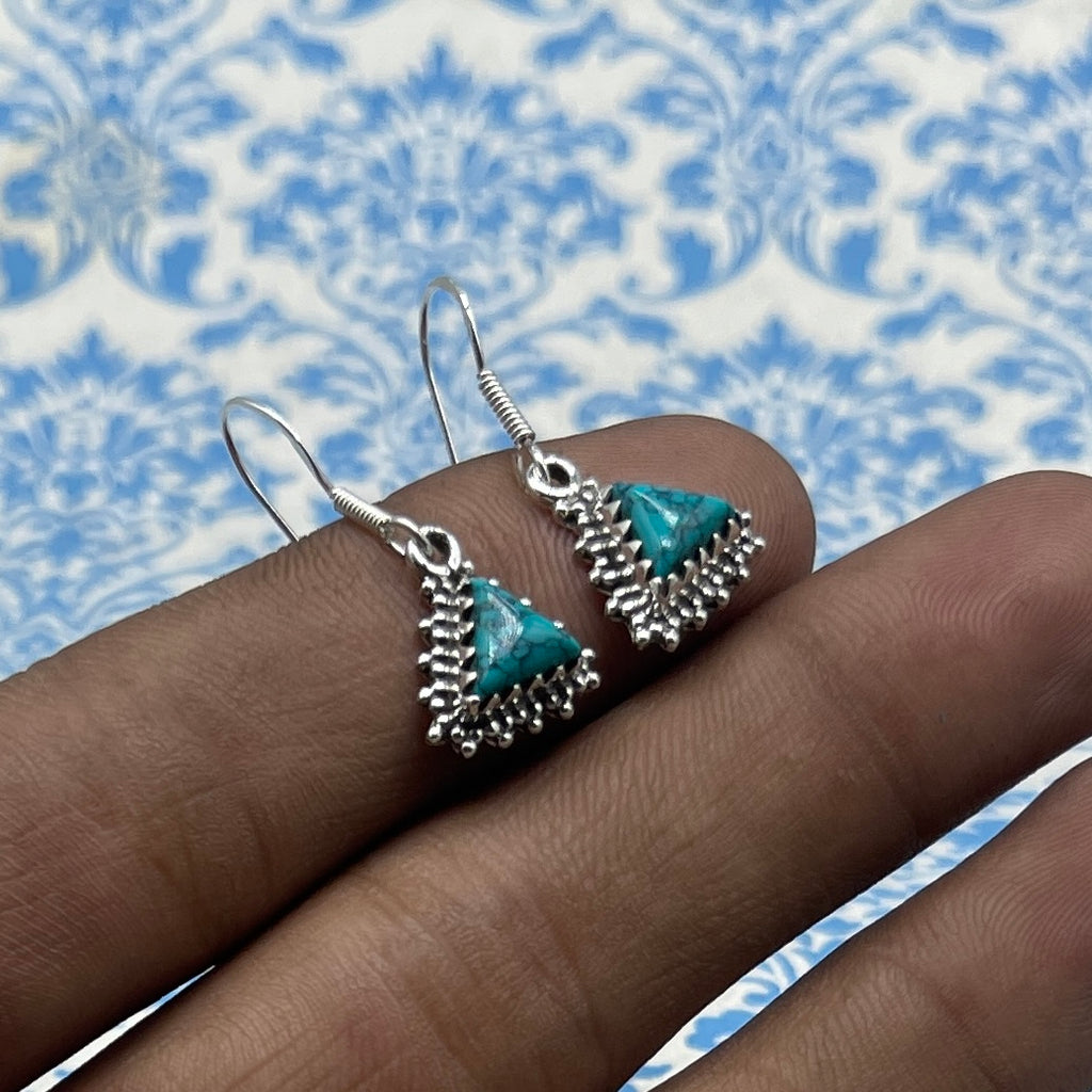 925 Silver Trillion Shape Turquoise Silver Dangle Earrings – Elegant Minimalist Design