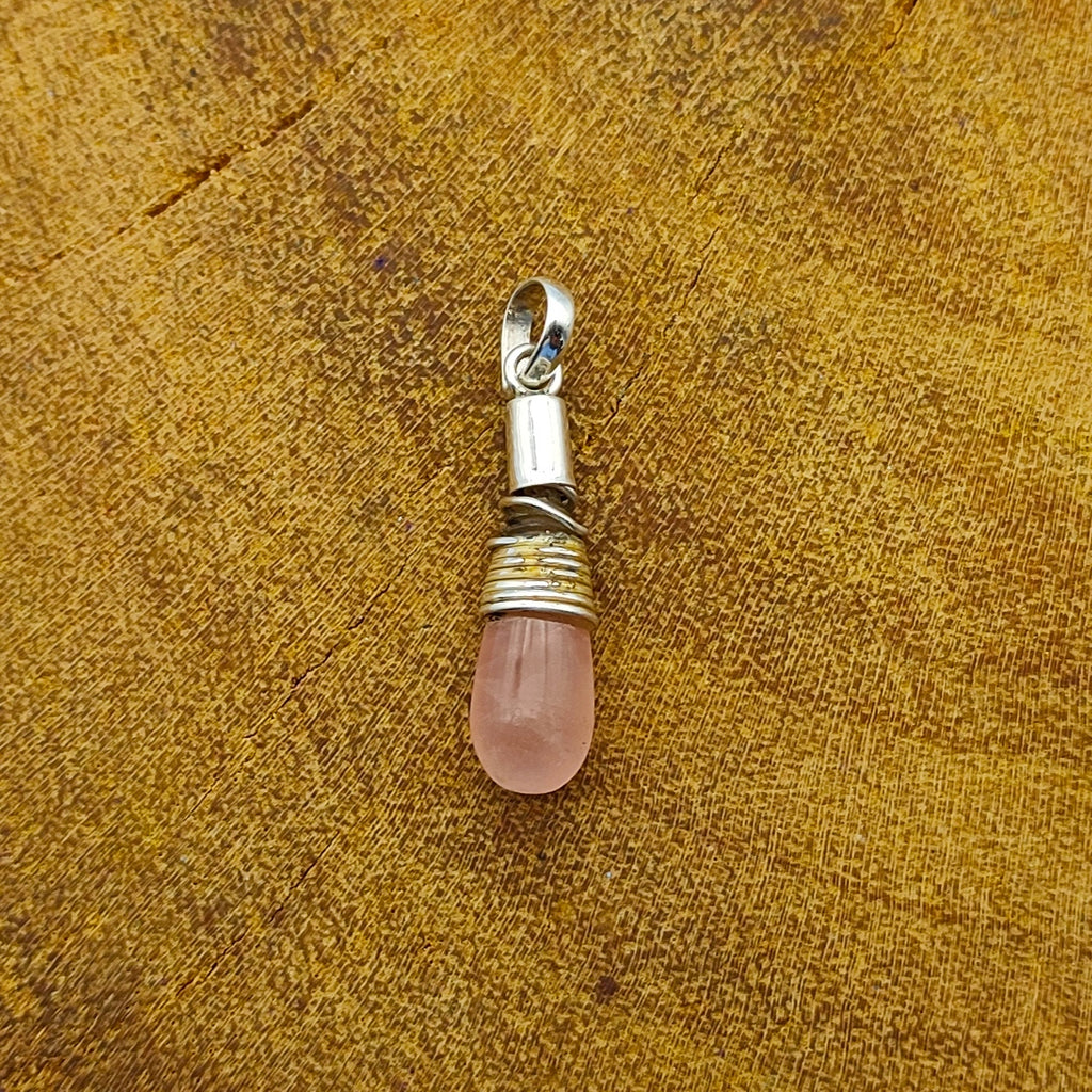 Rose Quartz Briolette Gemstone Nepali Bohemian Silver Pendant