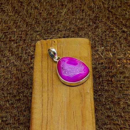 Pink Druzy 925 Silver Necklace Handmade Gift