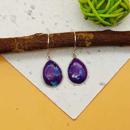 Purple Mohave Drop Dangle Earrings in 925 Sterling Silver