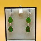 Green Copper Turquoise Drop Dangle Earrings in 925 Sterling Silver