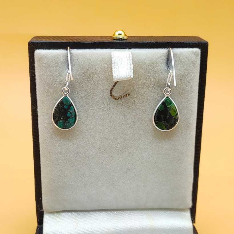 Tibetan Turquoise Drop Dangle Earrings in 925 Sterling Silver