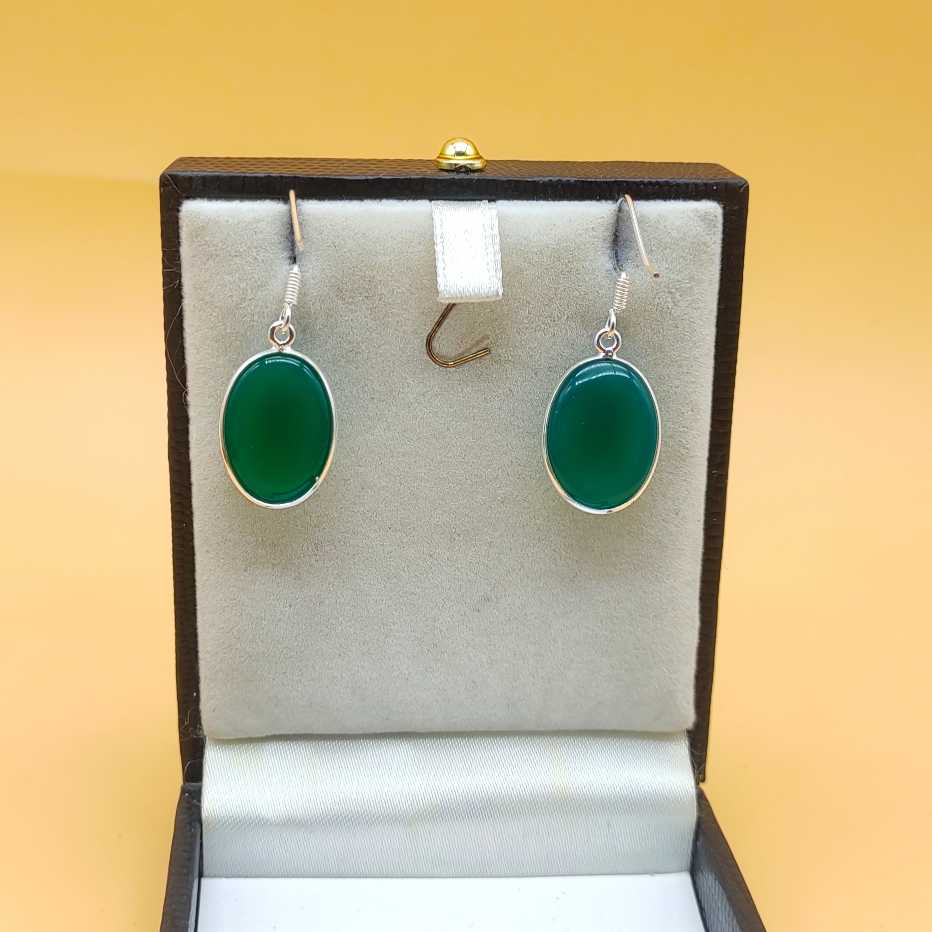 Green Onyx Oval Dangle Earrings in 925 Sterling Silver