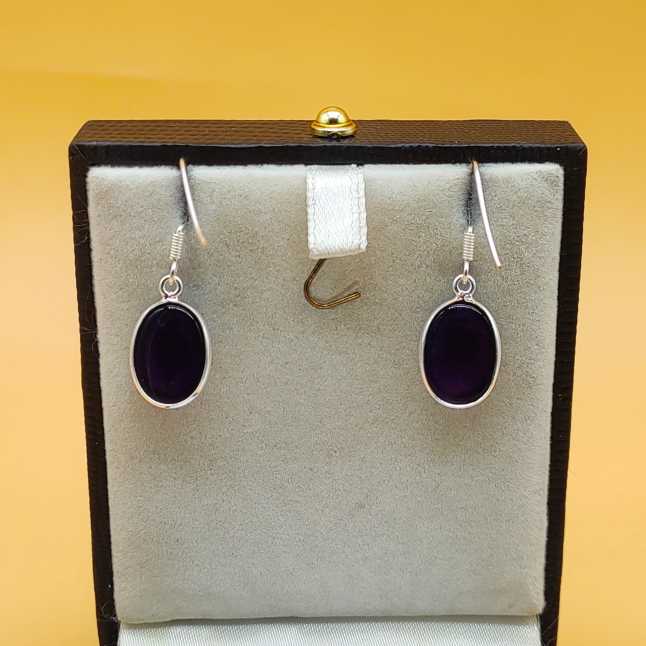 Amethyst Oval Dangle Earrings in 925 Sterling Silver