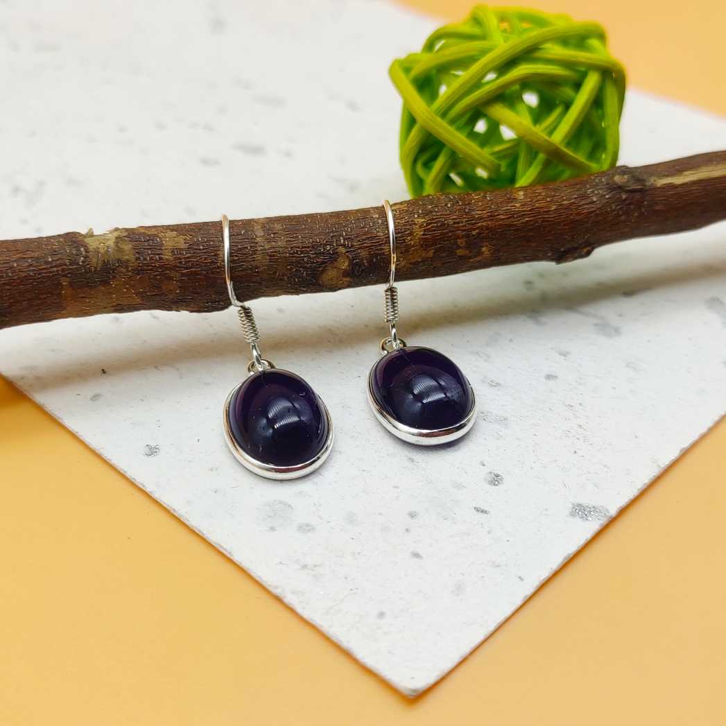 Amethyst Oval Dangle Earrings in 925 Sterling Silver