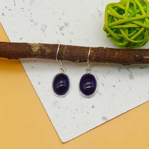 Amethyst Oval Dangle Earrings in 925 Sterling Silver