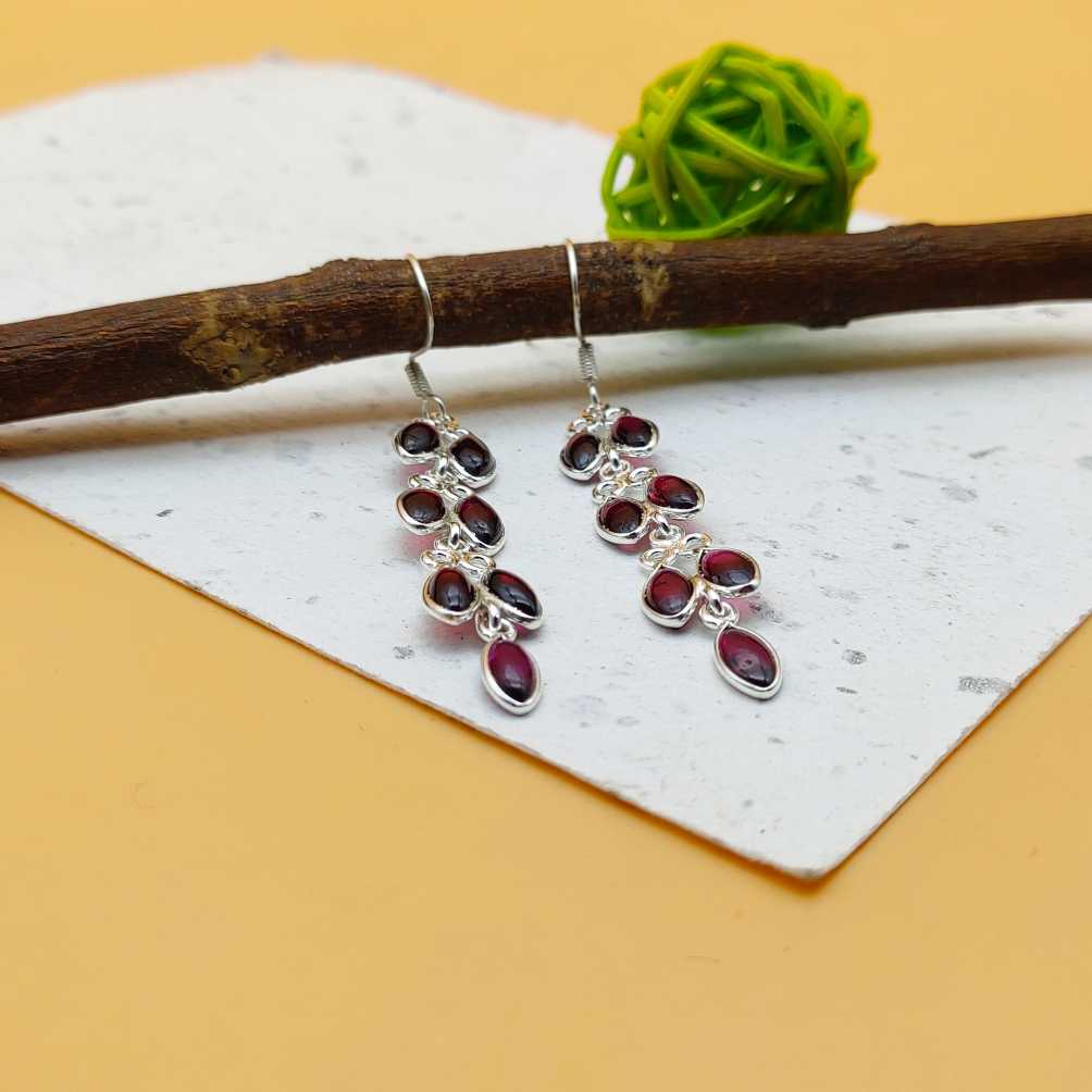 925 Sterling Silver Multi Dangle Garnet Statement Earring