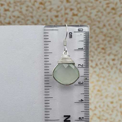 Aqua Chalcy Capped Wire Wrap Earring 925 Silver