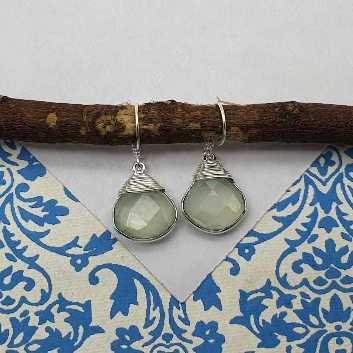 Aqua Chalcy Capped Wire Wrap Earring 925 Silver