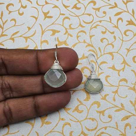 Aqua Chalcy Capped Wire Wrap Earring 925 Silver