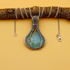 Aqua Chalcedony 925 Silver Wire Wrapped Necklace Custom