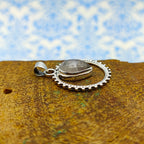 Rainbow Moonstone Sun Design Nepali Bohemian Silver Pendant