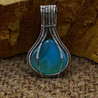 Aqua Chalcedony 925 Silver Wire Wrapped Necklace Custom