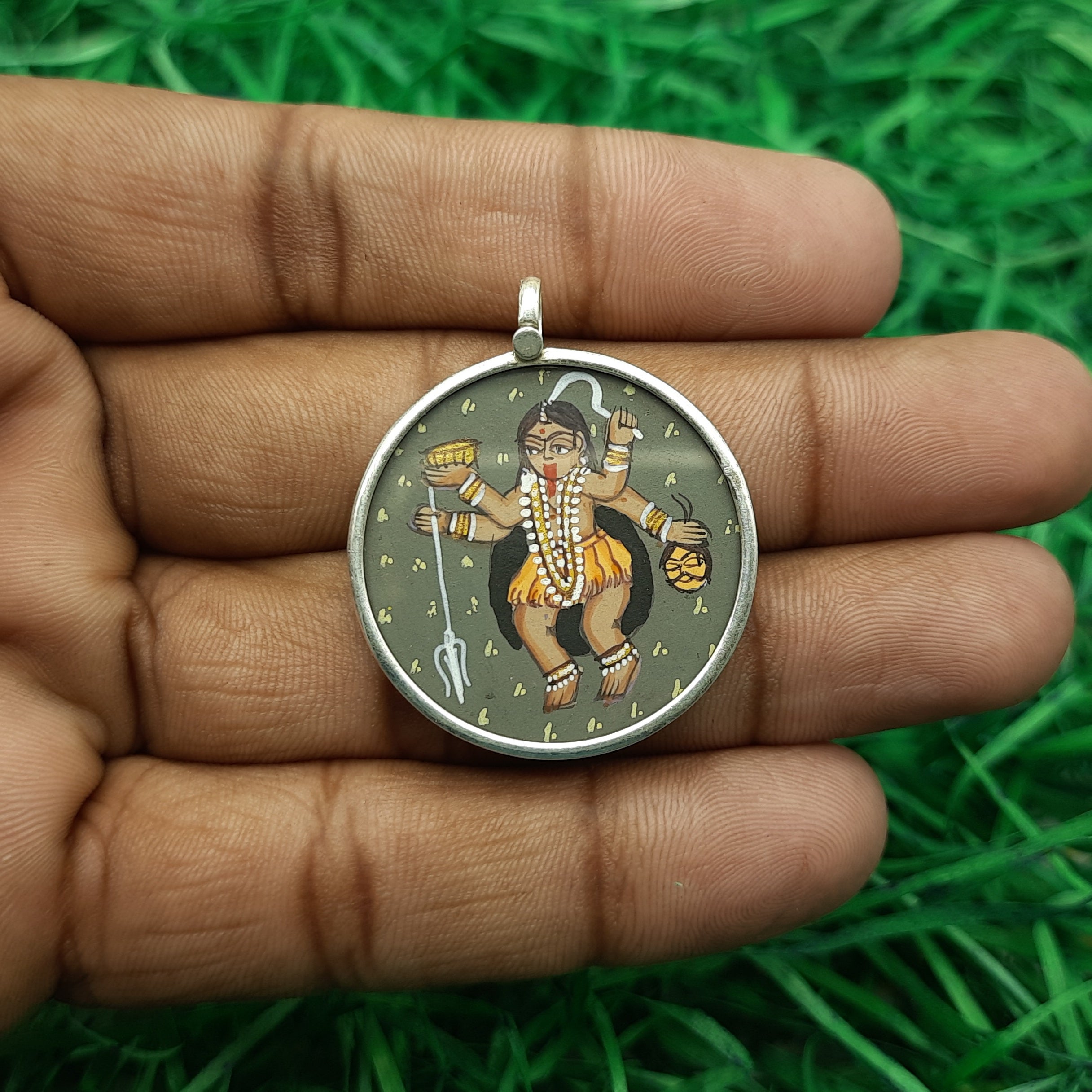 Goddess Kali Hand-Painted Pendant in 925 Sterling Silver – Powerful Divine Jewelry
