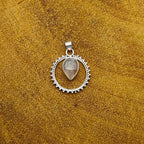 Rainbow Moonstone Sun Design Nepali Bohemian Silver Pendant