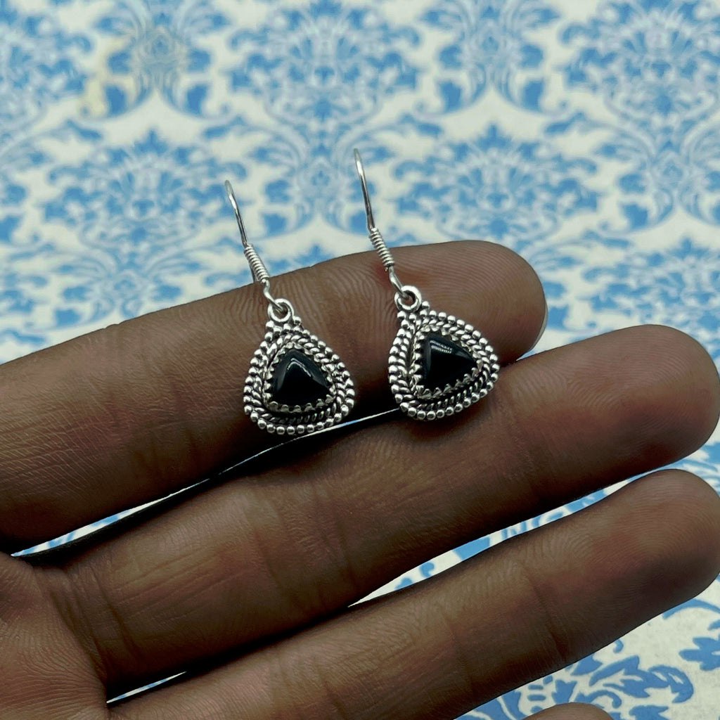 Elegant Black Onyx Trillion Earrings – 925 Sterling Silver Statement Jewelry