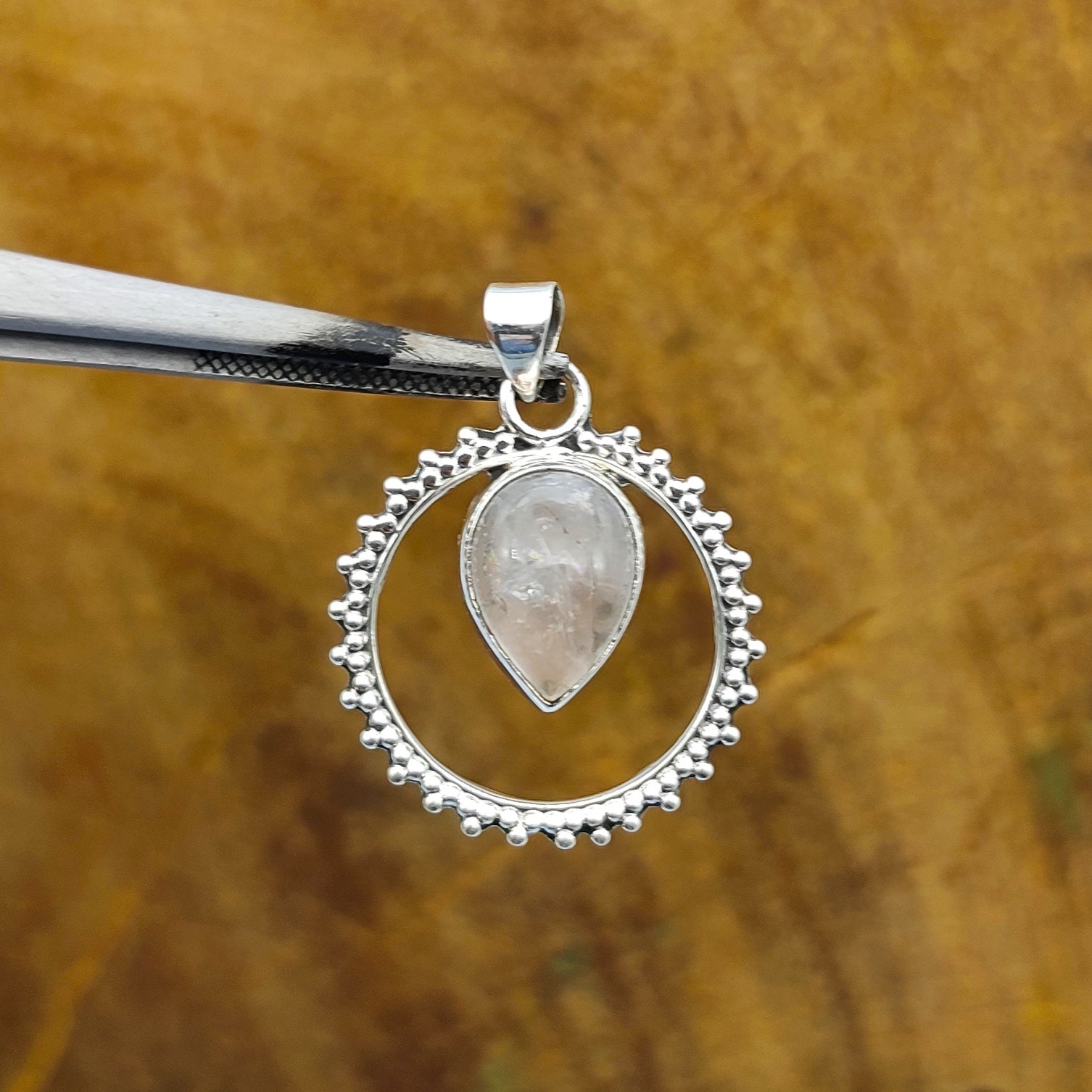 Rainbow Moonstone Sun Design Nepali Bohemian Silver Pendant