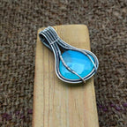 Aqua Chalcedony 925 Silver Wire Wrapped Necklace Custom