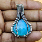 Aqua Chalcedony 925 Silver Wire Wrapped Necklace Custom