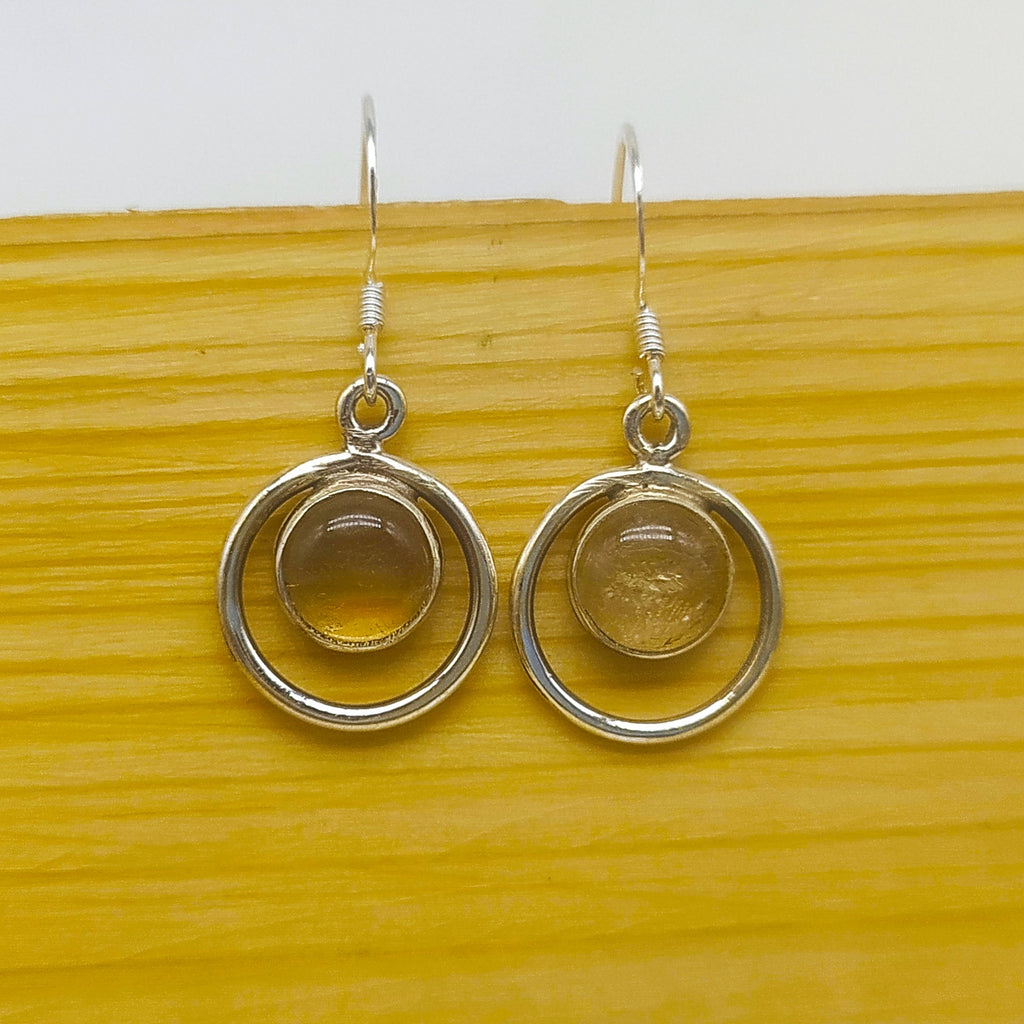 Citrine Gemstone Dual Band 925 Solid Silver Earring