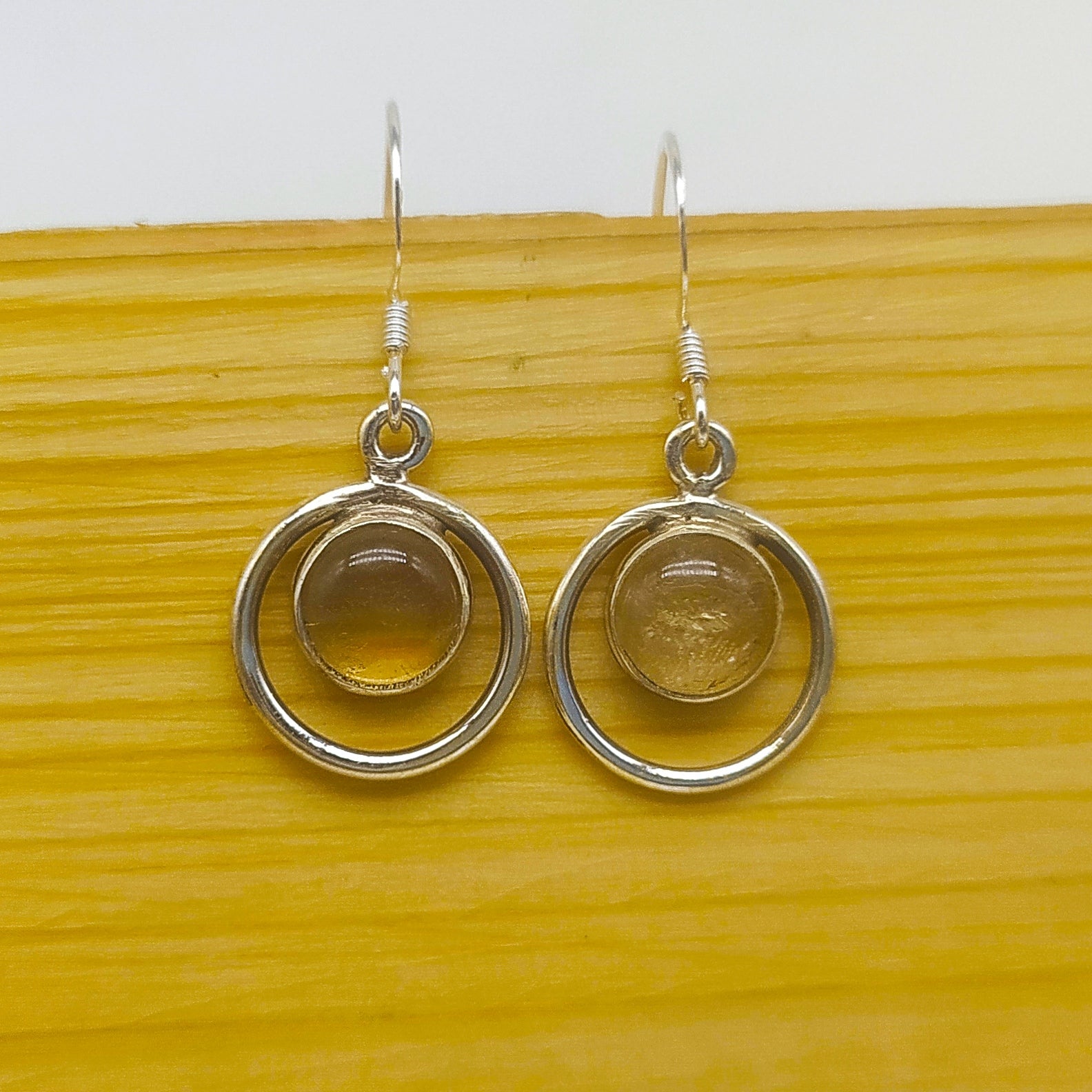 Citrine Gemstone Dual Band 925 Solid Silver Earring