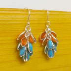 Marquise Shape Turquoise And Carnelian Grape Bunch Earring 925 Solid Silver