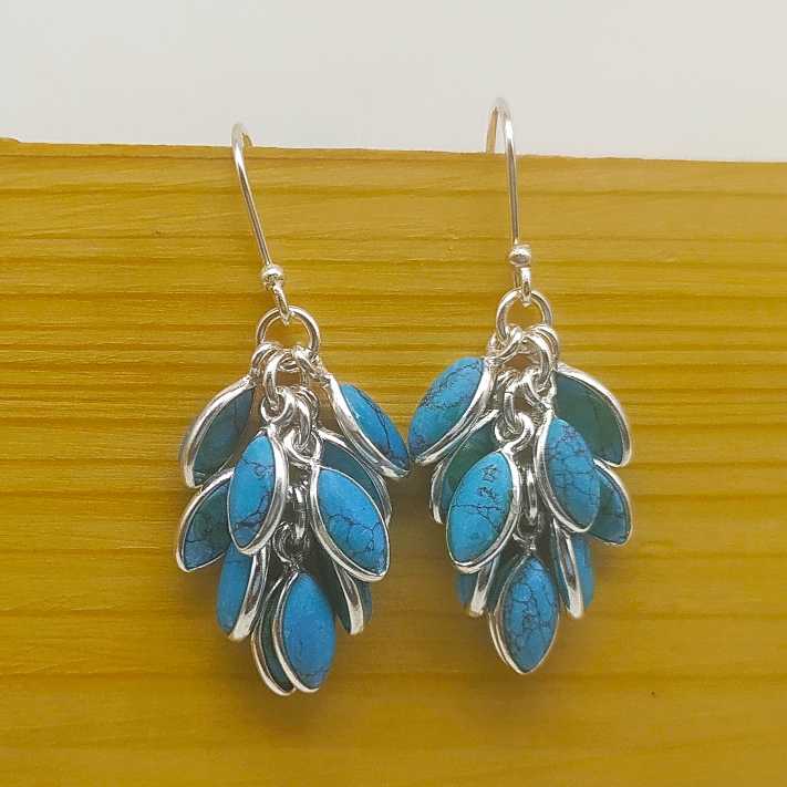 Marquise Shape Turquoise Grape Bunch Earring 925 Solid Silver