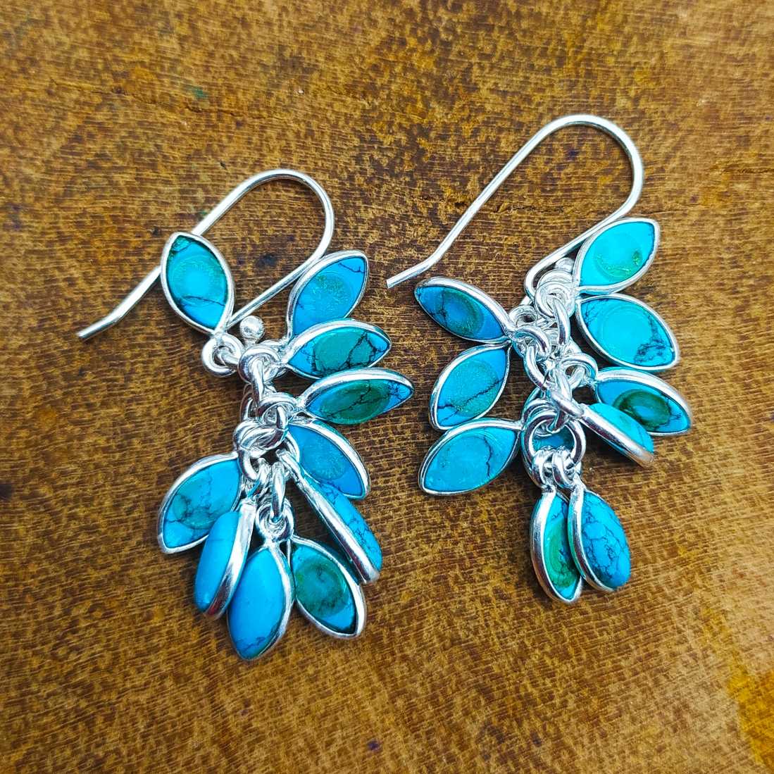 Marquise Shape Turquoise Grape Bunch Earring 925 Solid Silver