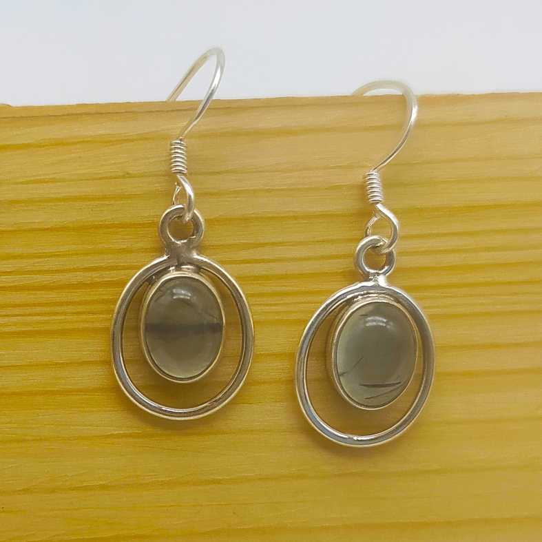 Prehnite Gemstone Light Weight Bohemian Earring Made In 925 Solid Silver