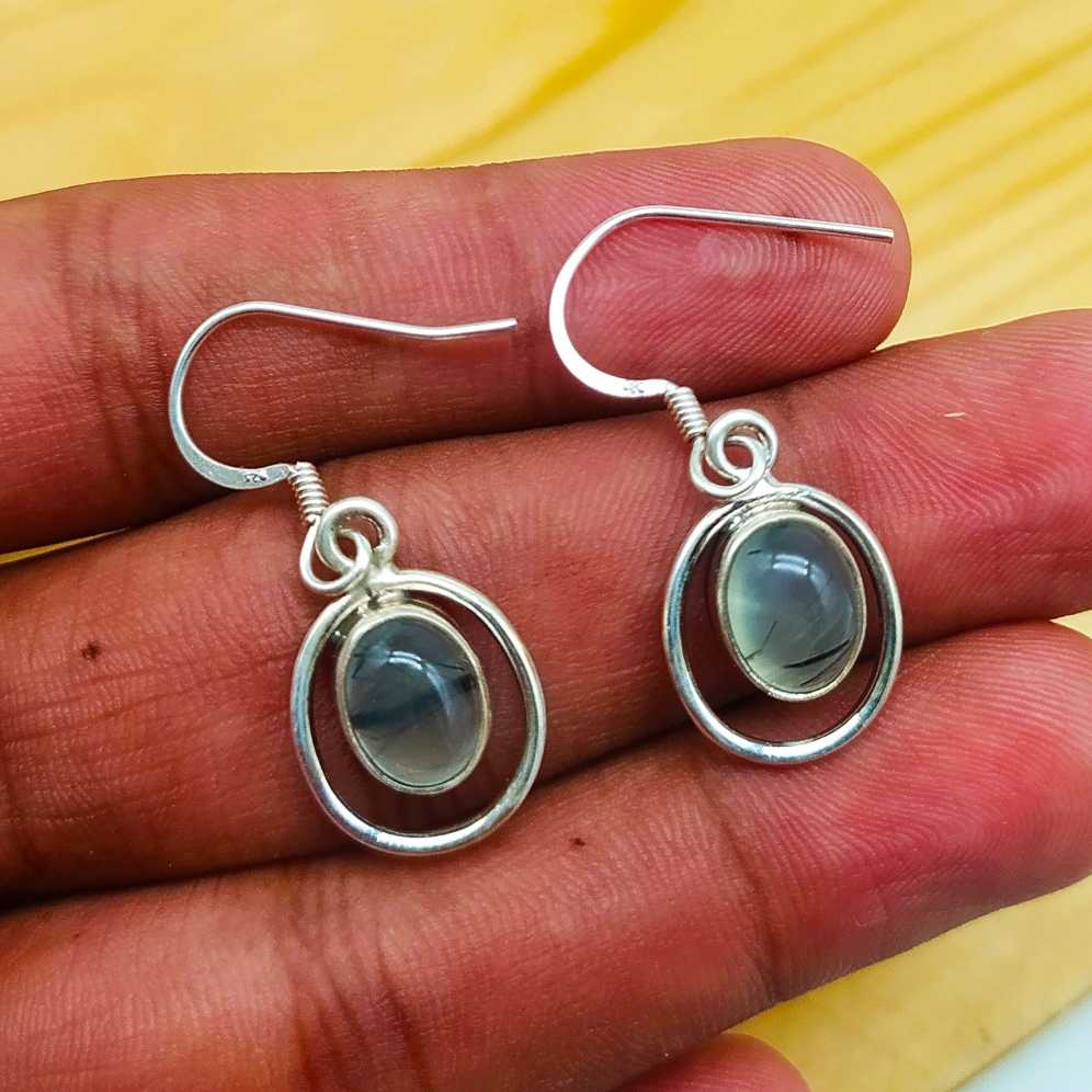 Prehnite Gemstone Light Weight Bohemian Earring Made In 925 Solid Silver