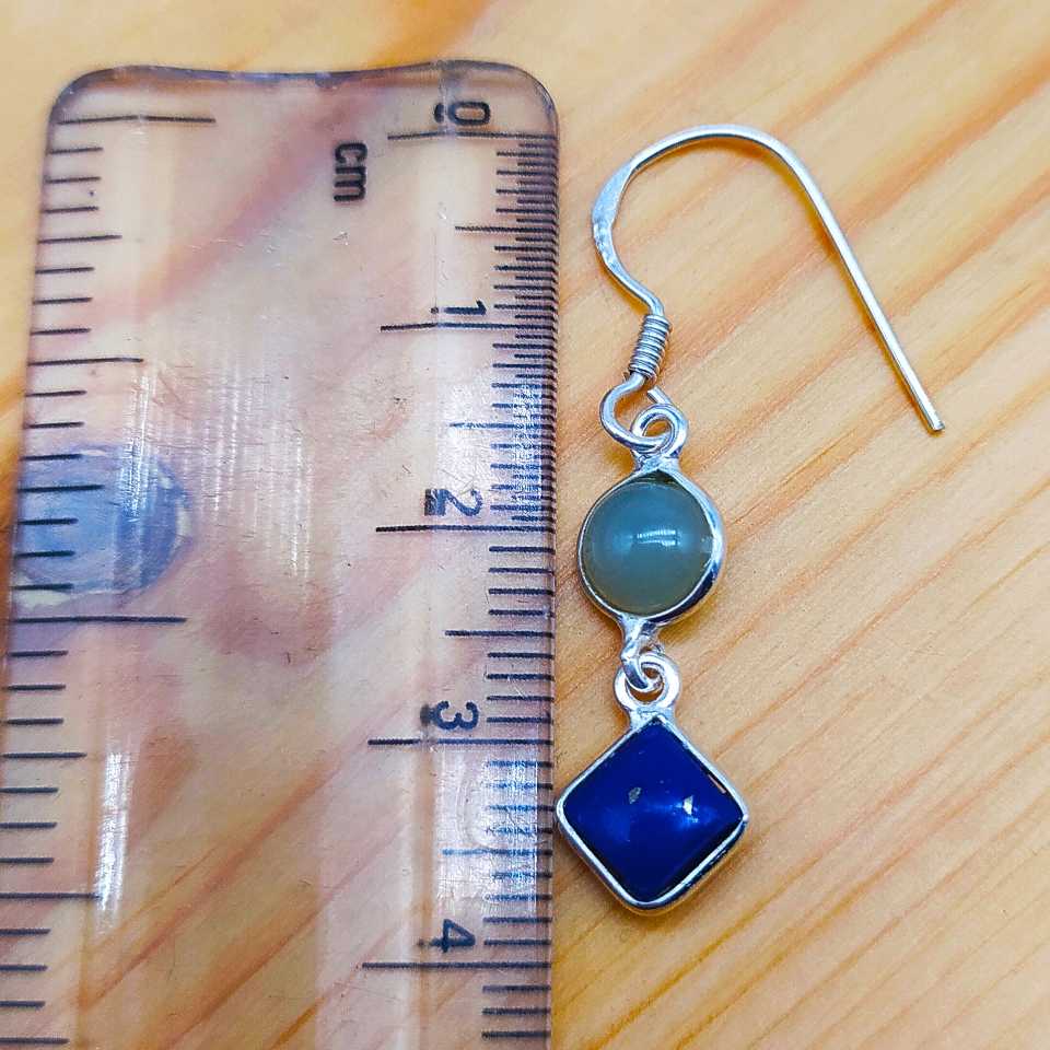 Chalcedony And Lapis Gemstone Light Weight Bohemian Earring Made In 925 Solid Silver