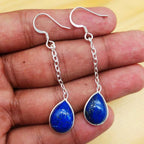 Drop Shape Lapis Gemstone Threader Earring 925 Sterling Silver