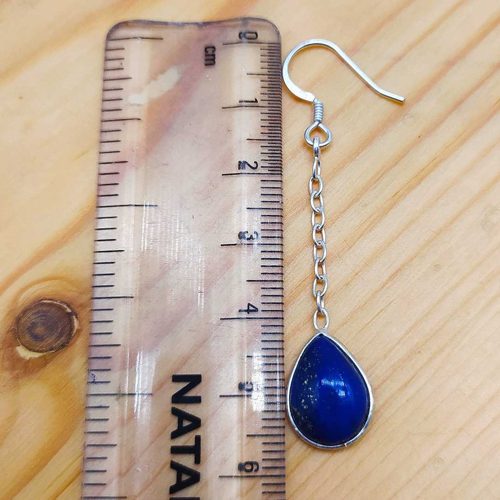 Drop Shape Lapis Gemstone Threader Earring 925 Sterling Silver
