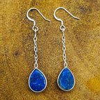 Drop Shape Lapis Gemstone Threader Earring 925 Sterling Silver