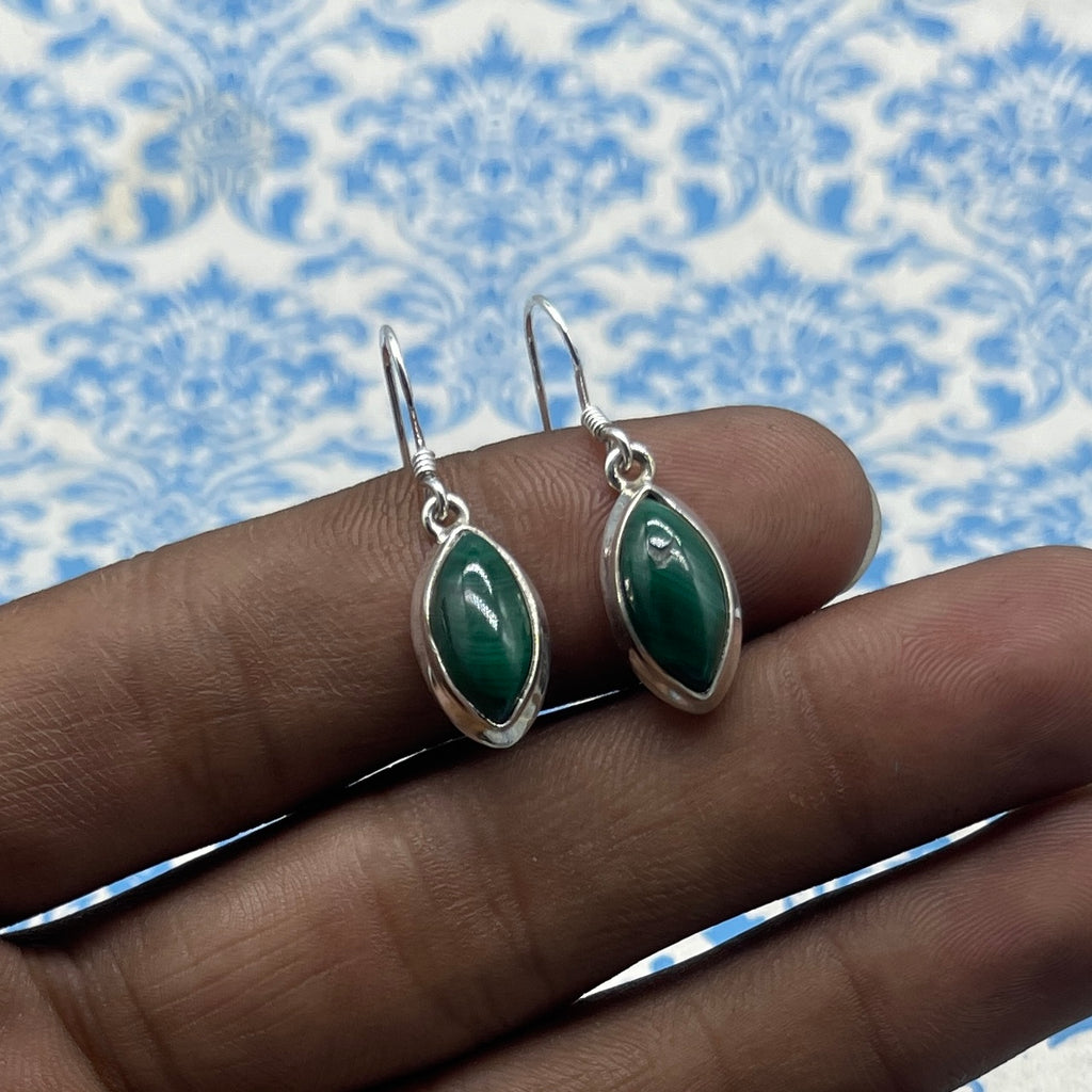 Classic Malachite Earrings – 925 Sterling Silver Bold Gemstone Style