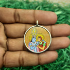 Radha Krishna Ji 925 Silver Handpainted Pendant Artisan Necklace
