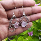 Natural Rose Quartz 925 Silver Dangle Earrings