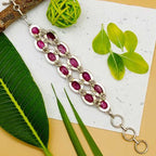 Chunky Sterling Silver 925 Handmade Bracelet With Dyed Ruby Gemstone
