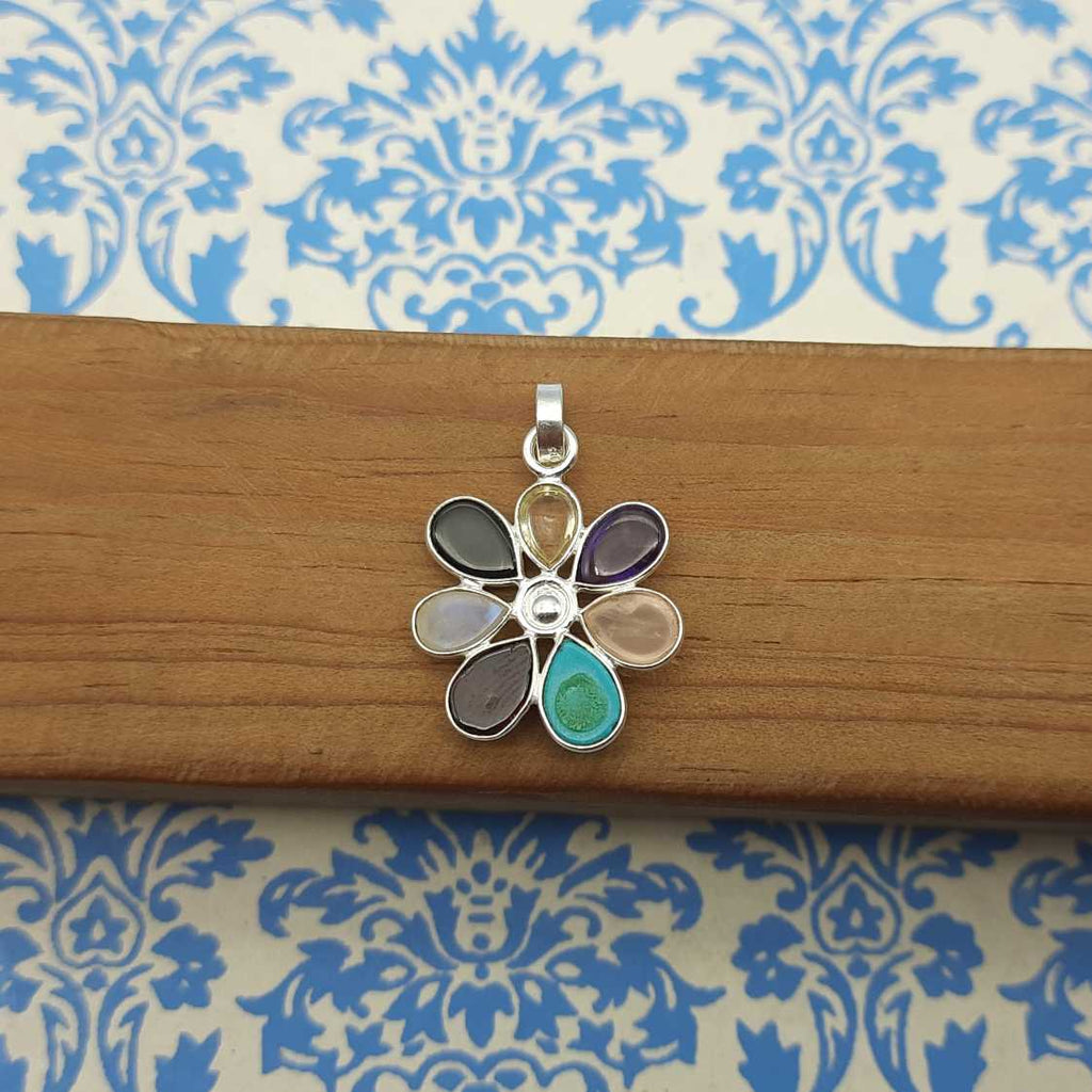 925 Sterling Silver 7 Chakra Pendant – Natural Gemstone Healing Energy Necklace