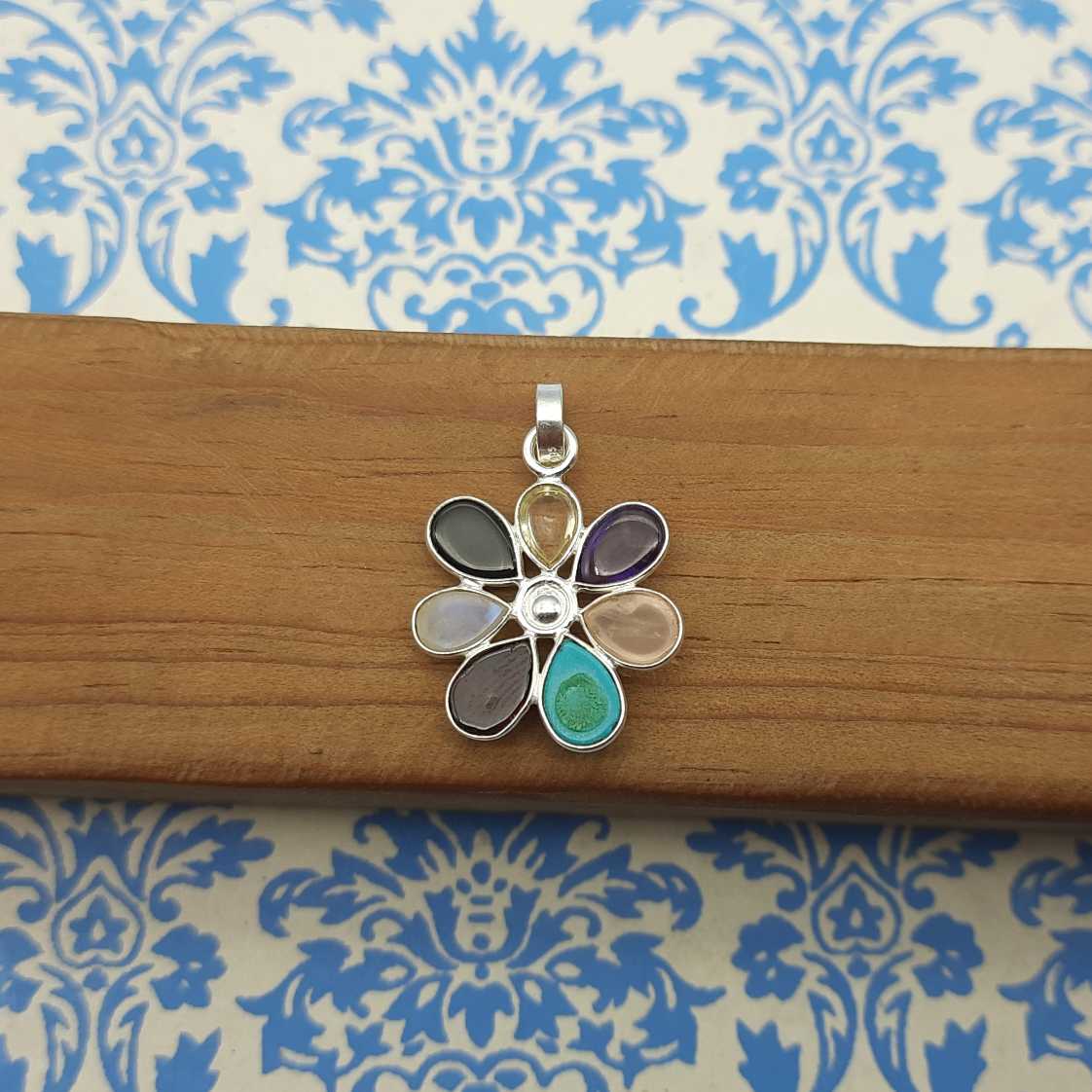 925 Sterling Silver 7 Chakra Pendant – Natural Gemstone Healing Energy Necklace