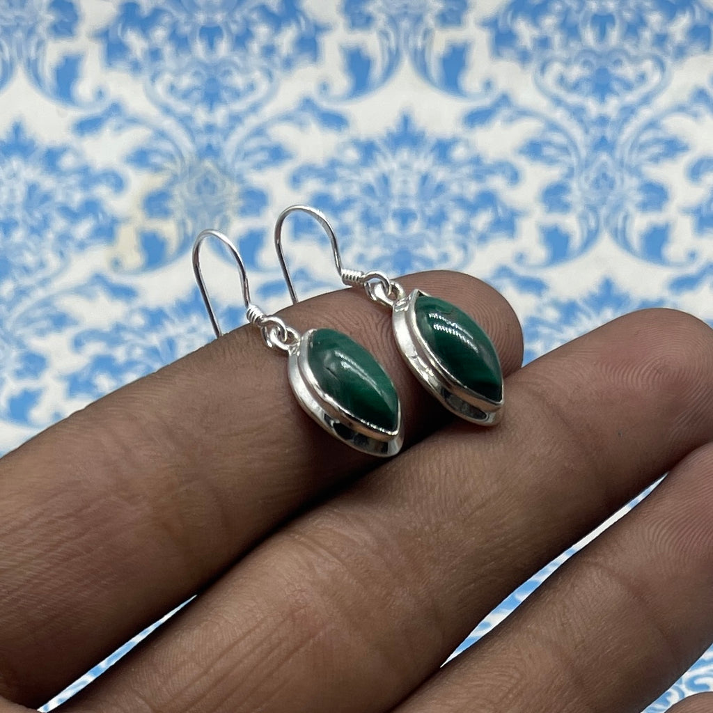 Classic Malachite Earrings – 925 Sterling Silver Bold Gemstone Style