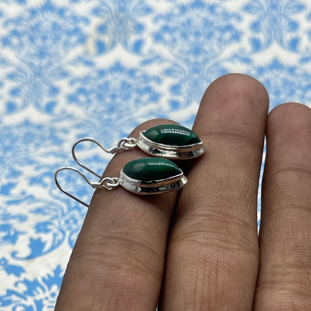 Classic Malachite Earrings – 925 Sterling Silver Bold Gemstone Style