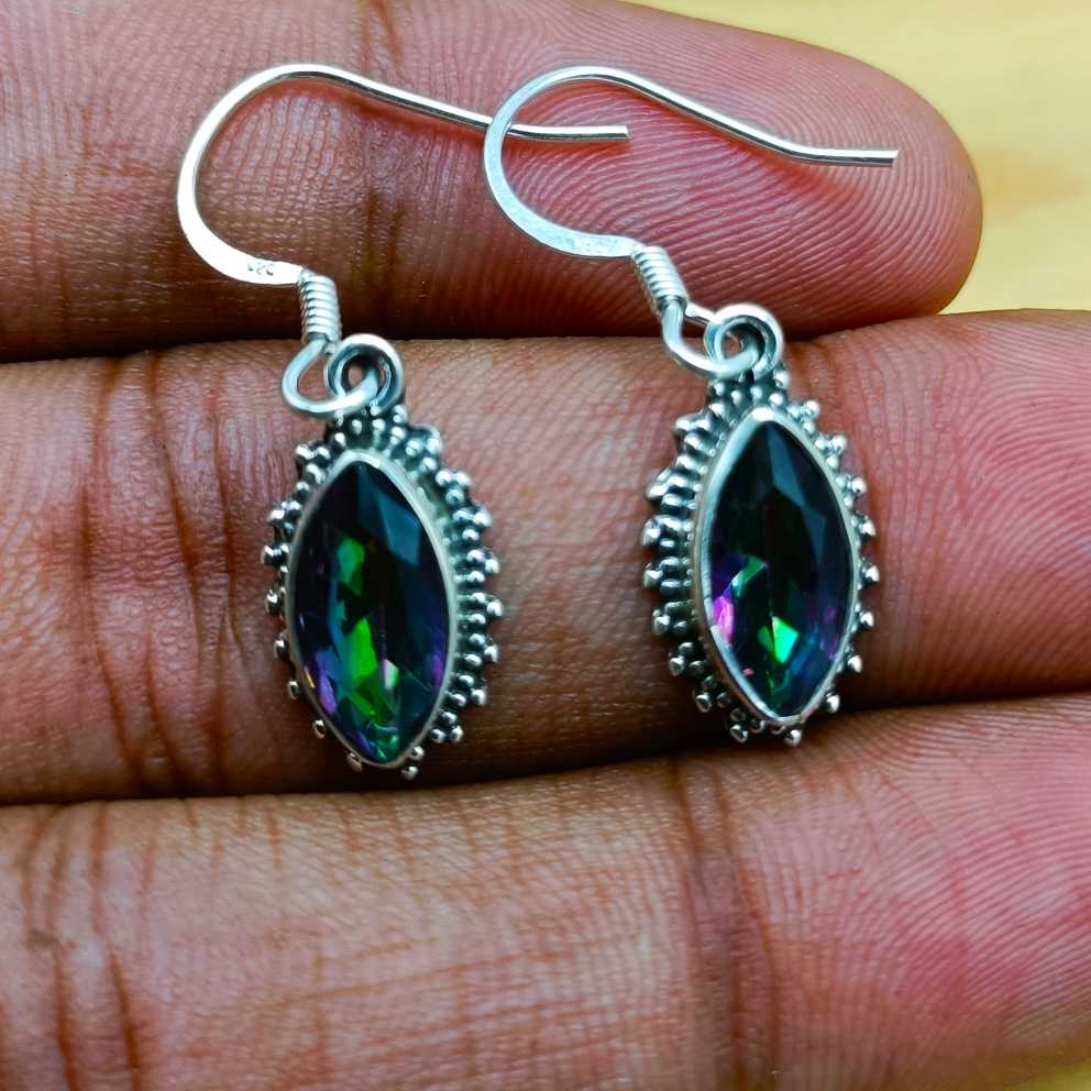 Faceted Mystic Topaz Solid 925 Silver Handmade Earring