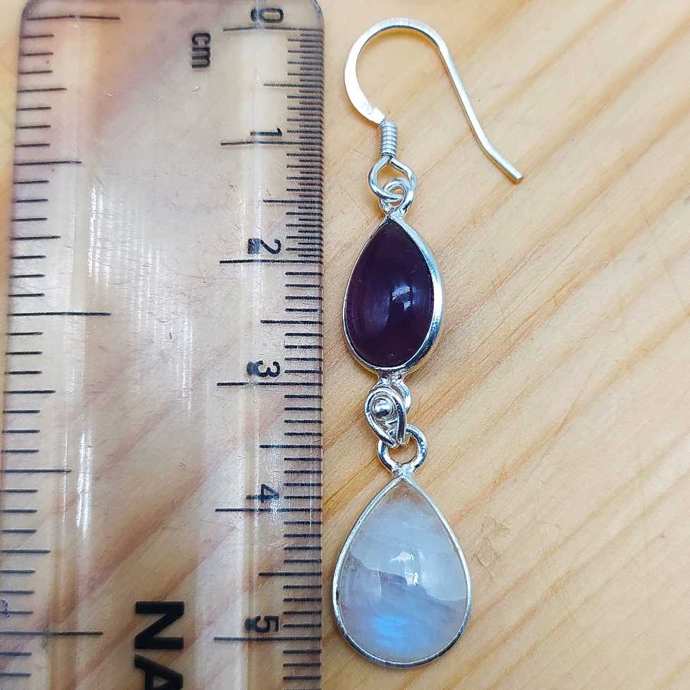 Amethyst And Moonstone Dual Stone Dangler Earring In 925 Solid Sterling Silver