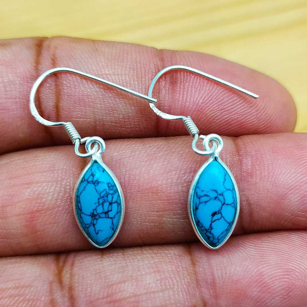 Handndmade Turquoise Earring In 925 Solid Sterling Silver