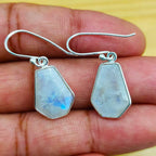 Beautiful Coffin Cut Natural Moonstone Earrign Light Weight Solid Silver Earrign