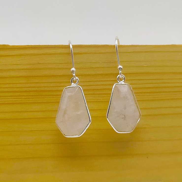 Beautiful Coffin Cut Natural Moonstone Earrign Light Weight Solid Silver Earrign