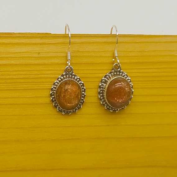 Natural Sunstone Bohemian Designer Earring 925 Solid Silver