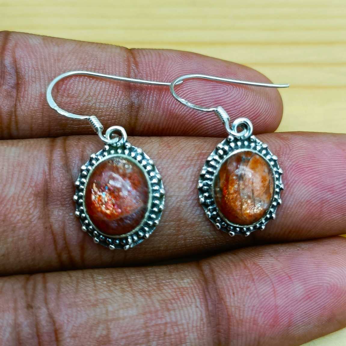 Natural Sunstone Bohemian Designer Earring 925 Solid Silver